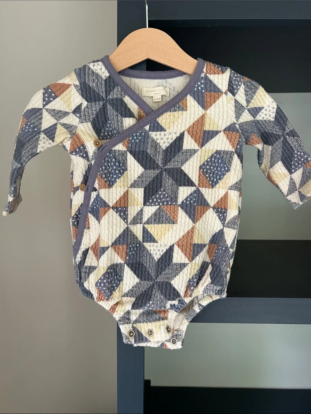 Quilted Wrap-Front Baby One-Piece in Cream, Gray & Brown